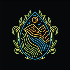 Monoline Water Mountain Vector Graphic Design illustration Emblem Symbol and Icon