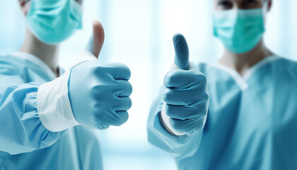 two doctors wearing face masks giving a thumb up