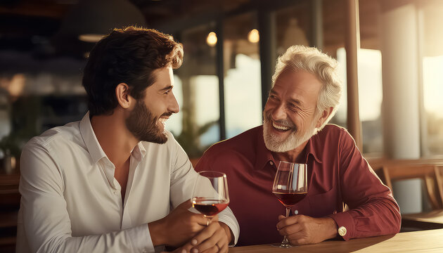two men sharing a glass of wine at the restaurant