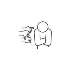 bullying icon, bully persecution, harassment and hate attack, social blame, accuse victim, thin line symbol on white background - editable stroke vector illustration	