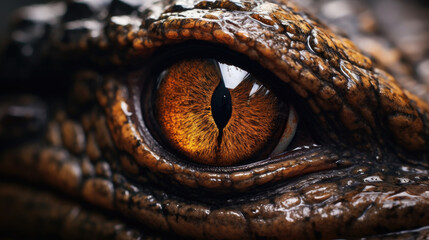 Naklejka premium Close-up of a crocodile's eyes.