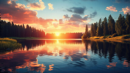 Obraz premium sunset over the river