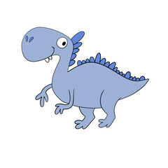 Cute dlue dinosaur Tyrannosaurus, drawing for children. Colorful hand drawn dinosaur in cartoon style. Cute cartoon animal