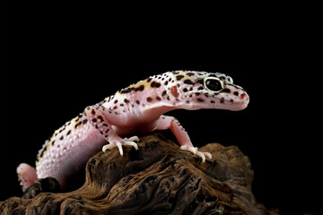 Fat-tailed geckos isolated on black background, leopard gecko lizard, eublepharis macularius