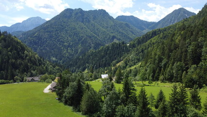 Drone shot of the Kamnik Alps in the north of Slovenia