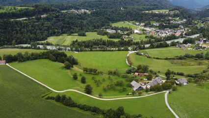 Obraz premium Drone shot of the surrounding of Radovljica, Slovenia