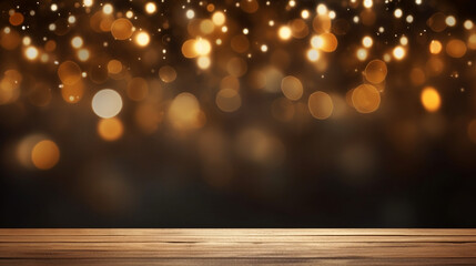 Blur empty wooden background design table gold christmas abstract lights wood celebration bokeh