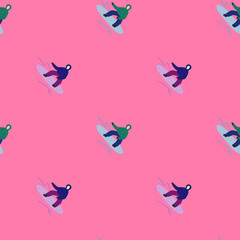 Snowboarders on the slope. Winter sports seamless pattern.