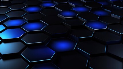 Dark blue hexagons, bright mesh pattern. Created using generative artificial intelligence technology.