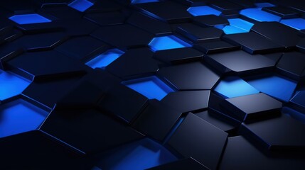 Dark blue hexagons, bright mesh pattern. Created using generative artificial intelligence technology.