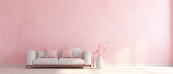 Różowa ściana w salonie - gładkie tło, mockup do prezentacji produktu - obrazu lub grafiki do zawieszenia - obrazy, fototapety, plakaty