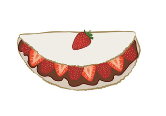 Brazilian food tapioca with strawberries and chocolate. Food made from cassava starch with various fillings. Vector illustration isolated on transparent background.
