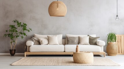 beautiful living room scandinavian boho brown nature color scheme interior mockup room background daylight cosy comfort lifestyle simple home living concept