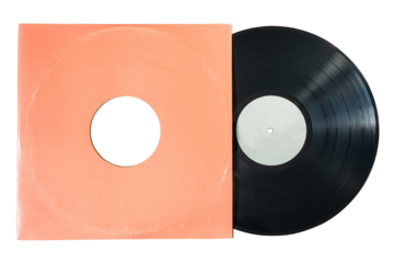 Vinyl record in a orange paper sleeve album cover
