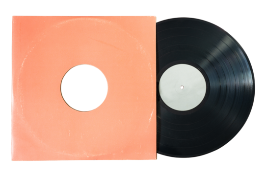 Vinyl record in a orange paper sleeve album cover