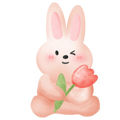 Rabbit cartoon  cute with flower 