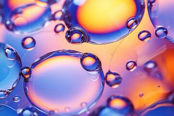 Purple and yellow soap bubbles in paint create an abstract design suitable for a colorful background.