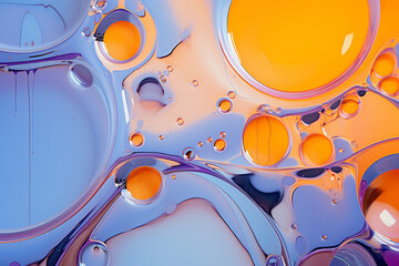 Purple and yellow soap bubbles in paint create an abstract design suitable for a colorful background.