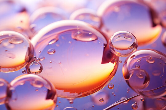 Purple and yellow soap bubbles in paint create an abstract design suitable for a colorful background.