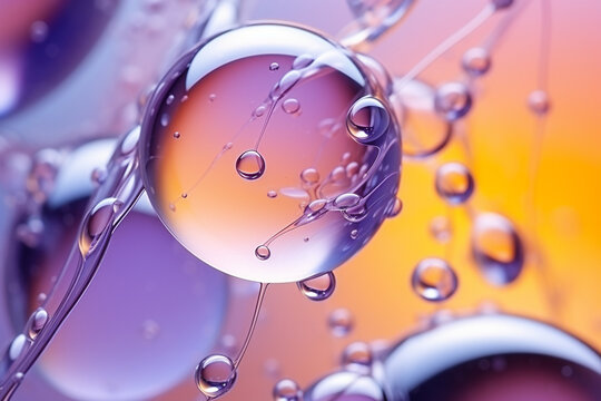 Purple and yellow soap bubbles in paint create an abstract design suitable for a colorful background.