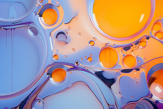 Purple and yellow soap bubbles in paint create an abstract design suitable for a colorful background.