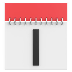 3D calendar. Day 1. First day of the month. 3D illustration.