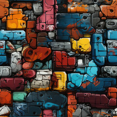Obraz premium Colorful graffiti pattern illustration, Seamless repeat background.