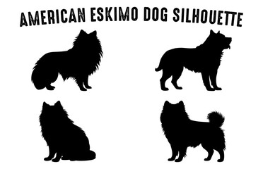 American Eskimo Dog vector Silhouette set, Eskimo dog black Silhouettes isolated on a white background