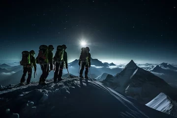 Fotobehang Himalaya apinist climbing a summit in the himalayas at night