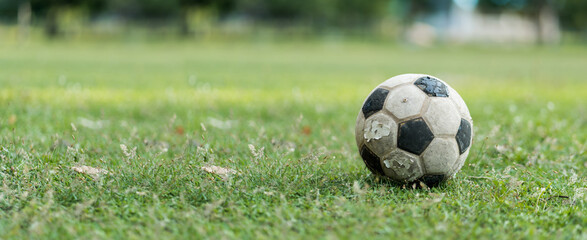 Close up of a old soccer, at the old football field.