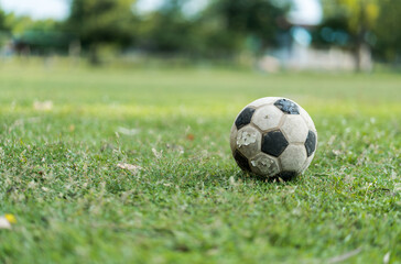 Close up of a old soccer, at the old football field.