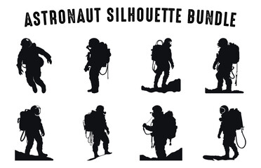 Astronaut silhouette vector art set, Astronaut black silhouette Clipart bundle