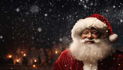 Afro ethnic Santa Claus wishes everyone a merry christmas