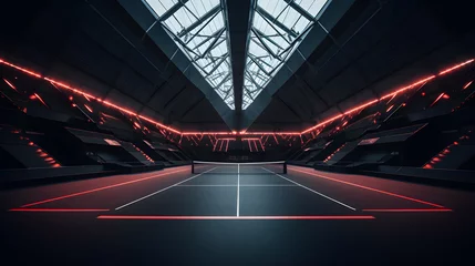 Foto op Plexiglas arafed image of a tennis court with a net and a skylight Generative AI © Bipul