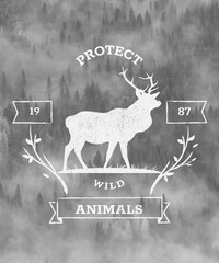 PROTECT WILD ANIMALS REINDEER ILLUSTRATION DESIGN