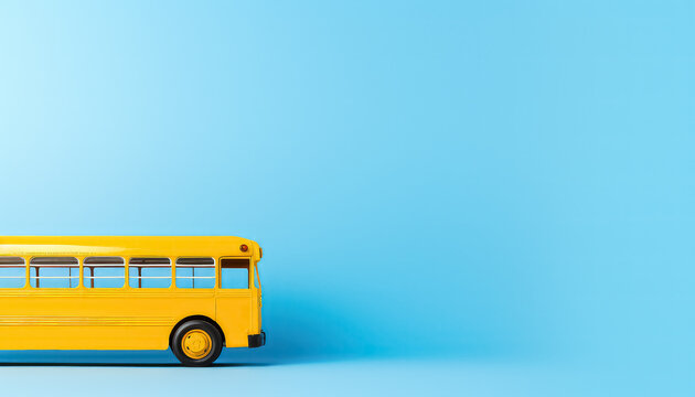 Yellow school bus on blue background with back to school concept