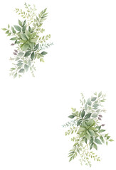 watercolor flower with leaves design.template for wedding frame