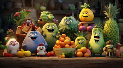 Funny fruits and vegetables crowd