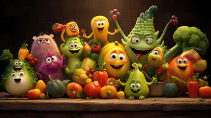 Funny fruits and vegetables crowd