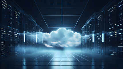arafed image of a cloud in a server room Generative AI - obrazy, fototapety, plakaty