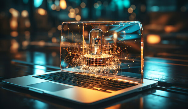 Dark blue background with indigo light. Digital world abstract technology. AI generated