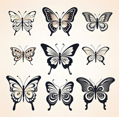 set of butterflies icons ai generative