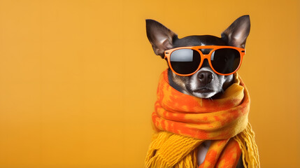 Fototapeta premium arafed dog wearing sunglasses and a scarf with a scarf around it Generative AI