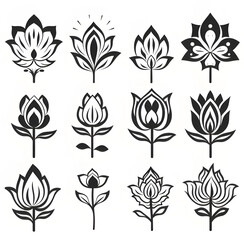 Set of lotus flowers icons illustrations ai generative