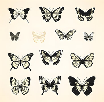 set of butterflies icons ai generative