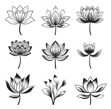 Set of lotus flowers icons illustrations ai generative