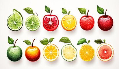 Set of fruit illustrations. AI generated