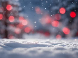 Foto op Plexiglas winter landscape snow covered ground and festive lights on trees christmas background with copy space © sirylok