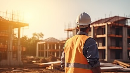Fototapeta premium inspector or engineer is inspecting construction and quality assurance new house using a checklist. Engineers or architects or contactor work to build the house before handing, generate by AI