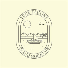 tropical island beach and beach scene logo line art graphic design icon template simple vector illustration